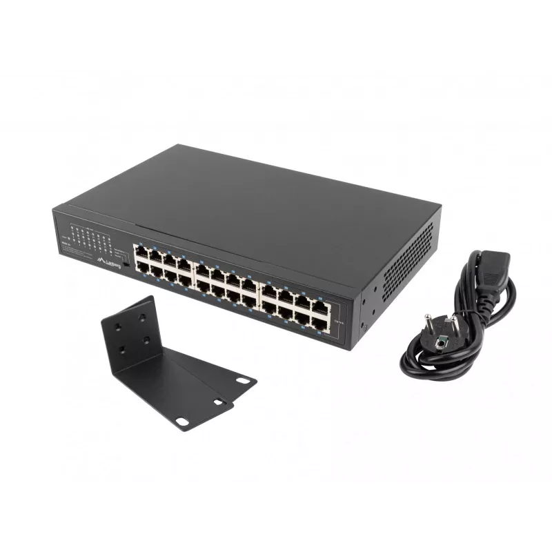 Switch no gestionado LANBERG RSGE-24 — 24× Gigabit Ethernet 1U, montaje en rack, negro