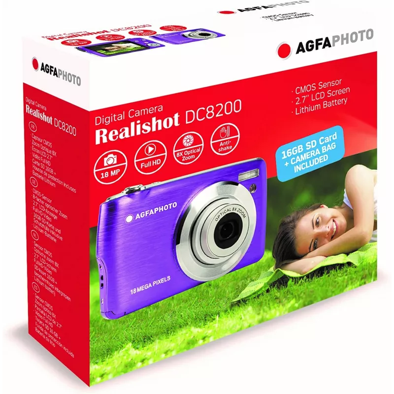 Agfa Photo DC8200 Lila + Funda + tarjeta SD 16 GB