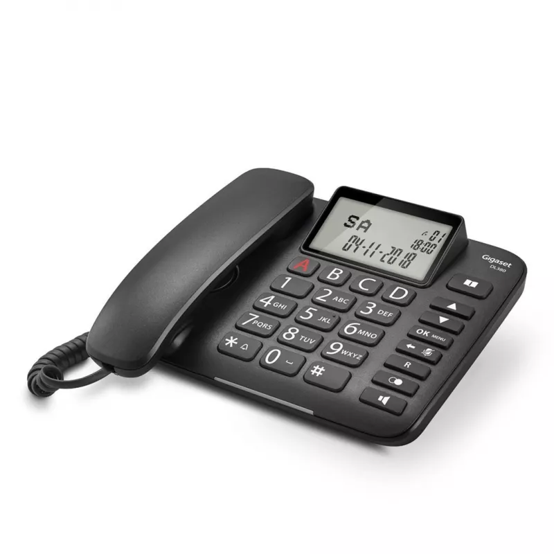 Teléfono analógico Gigaset DL380 con identificación de llamadas, auricular con cable, negro