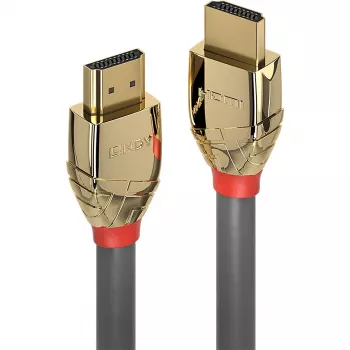 Cable HDMI estándar Lindy 10m, Gold Line, 10 m, HDMI tipo A (estándar), HDMI tipo A (estándar), 4096 x 2160 píxeles, dorado, gris