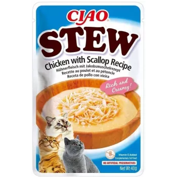 Snack de alimento húmedo para gatos INABA Ciao Stew pollo y vieira sobre de 40 g — sin cereales, adultos, cárnico
