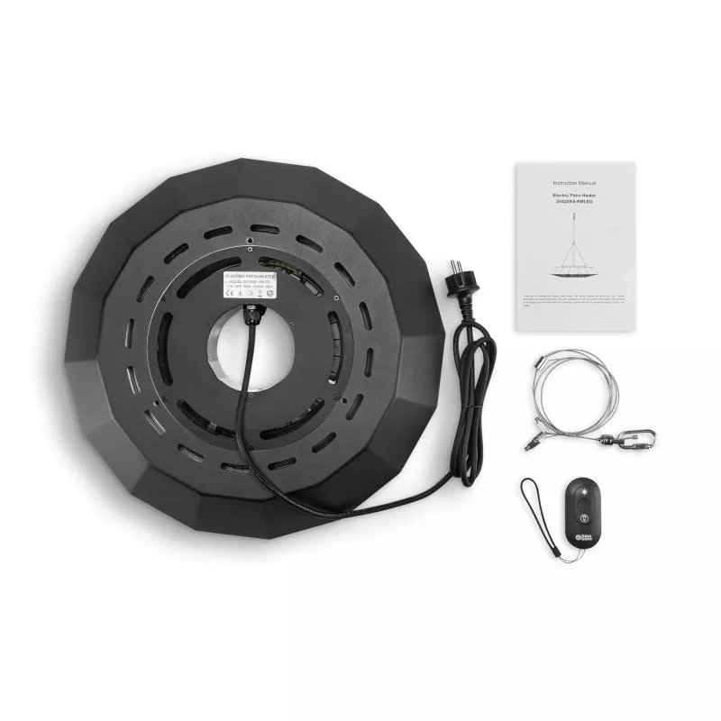 TunaBone | Calefactor eléctrico de techo por infrarrojos para terraza | TB2068C-01 | Calefactor para terraza | 2000 W | Número de niveles de potencia 1 | Apto para espacios de hasta 20 m² | Negro | IP45