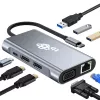 HUB 8en1 Adaptador USB C HDMI x2 USB VGA RJ45 PD