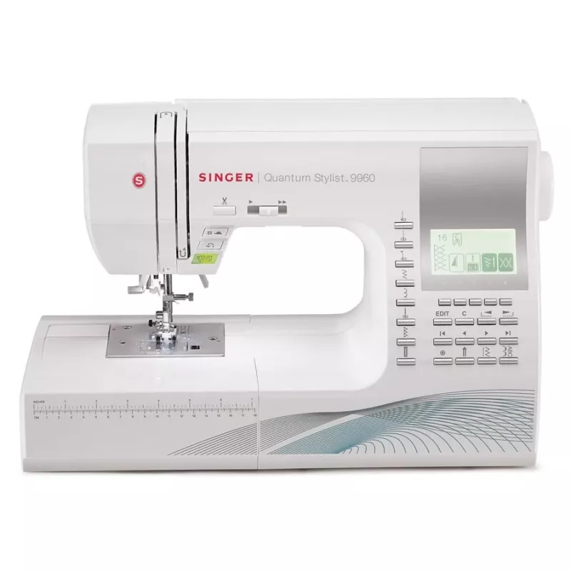 Máquina de coser SINGER Quantum Stylist 9960 — 600 puntadas, 13 programas automáticos de ojal, sistema de brazo libre