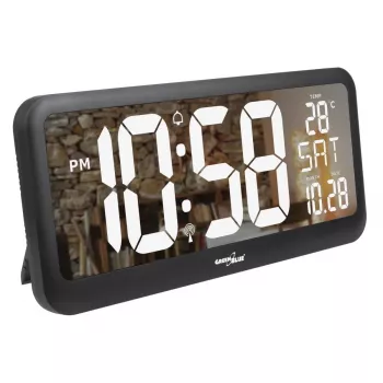 Reloj digital grande de pared o sobremesa con sensor de temperatura 37x17cm pantalla LCD alimentación por adaptador y pilas
