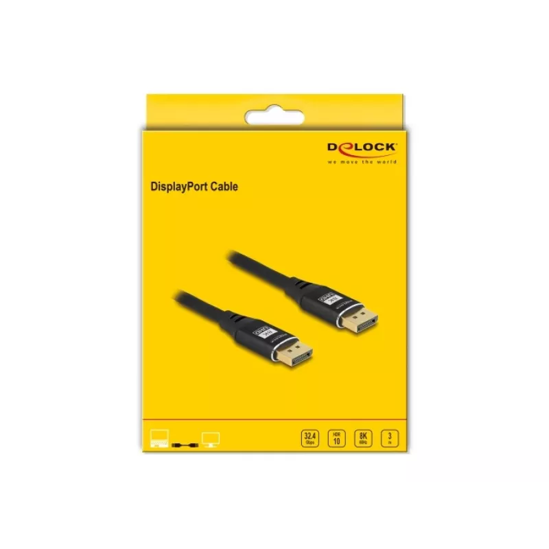 Cable DisplayPort DeLOCK 8K 60 Hz 3 m negro metal
