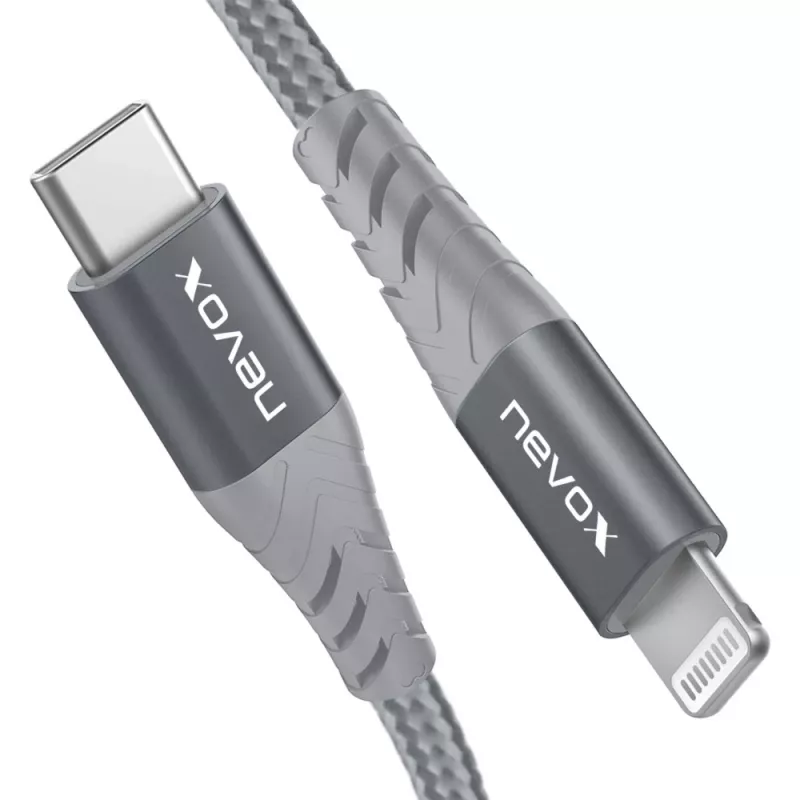 Cable adaptador USB 2.0, conector macho USB-C > conector macho Lightning (plateado/gris, 1 metro, PD, recubierto)