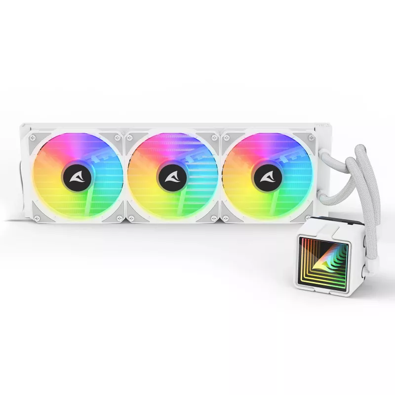 Refrigeración líquida todo en uno para CPU Sharkoon S100 ARGB blanca – radiador de 360 mm, efecto espejo infinito