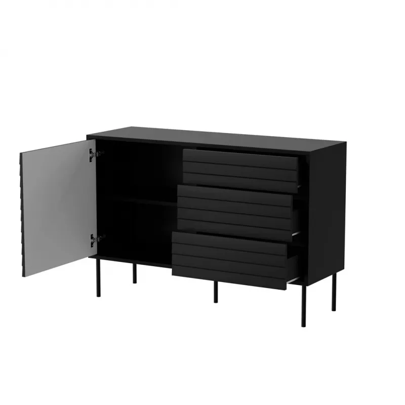 Cómoda cama meble CORTINA 1D3S 120x40x81 cm, negro, 3 cajones, aglomerado