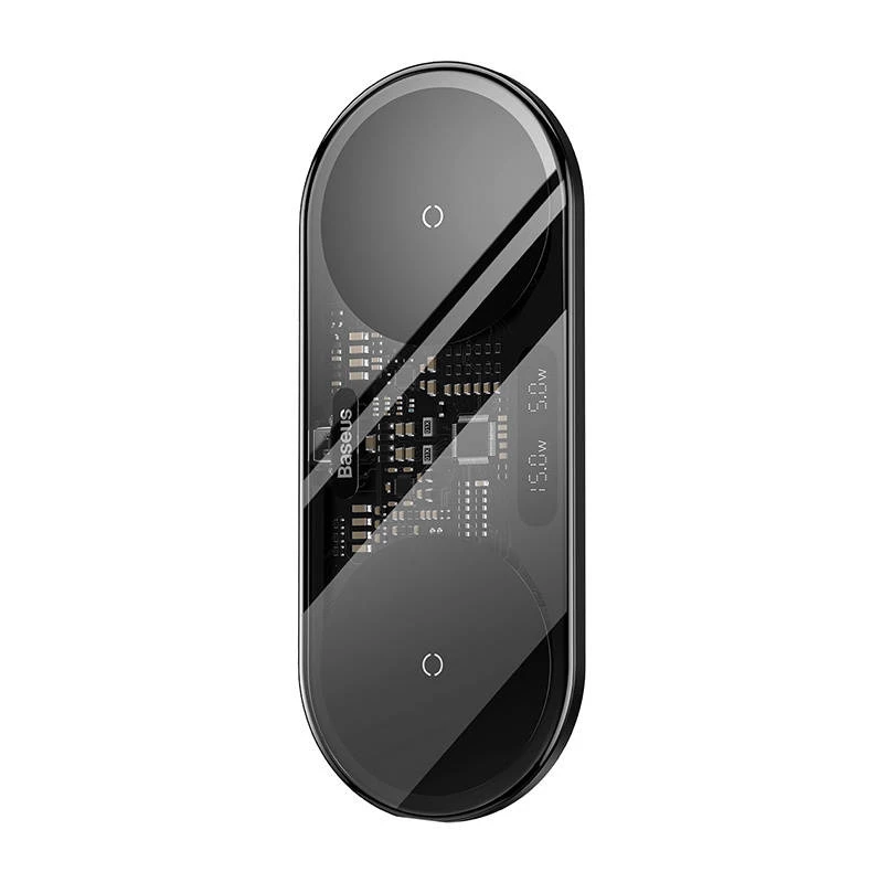 Cargador inalámbrico 2 en 1 20W con pantalla LED digital Baseus para auriculares negro