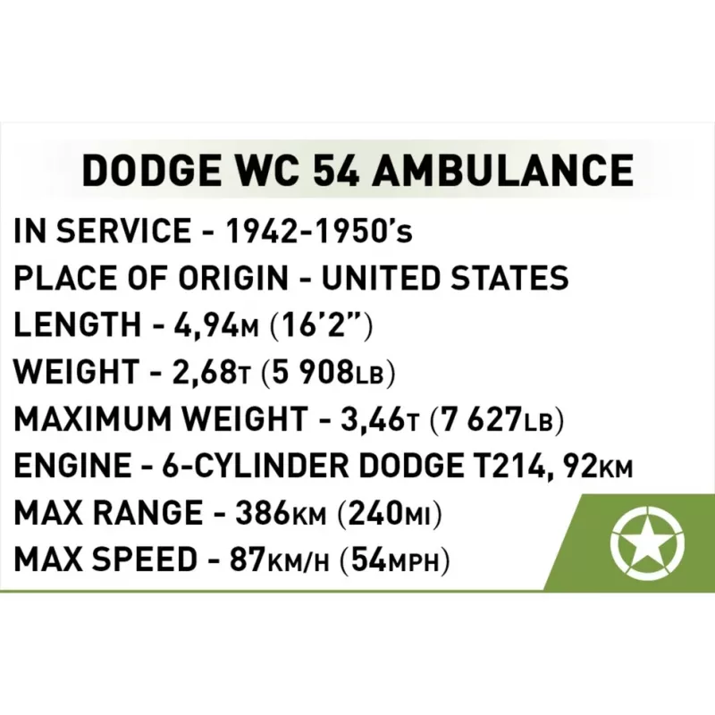 Juguete de construcción Cobi Dodge WC-54 Ambulancia modelo 2257 escala 1:35 kit de montaje