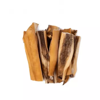 Snacks para perros UNISZKI piel de ternera 100 g — tiras masticables naturales de piel de ternera para la higiene dental, bolsa de 100 g, proteína 65%