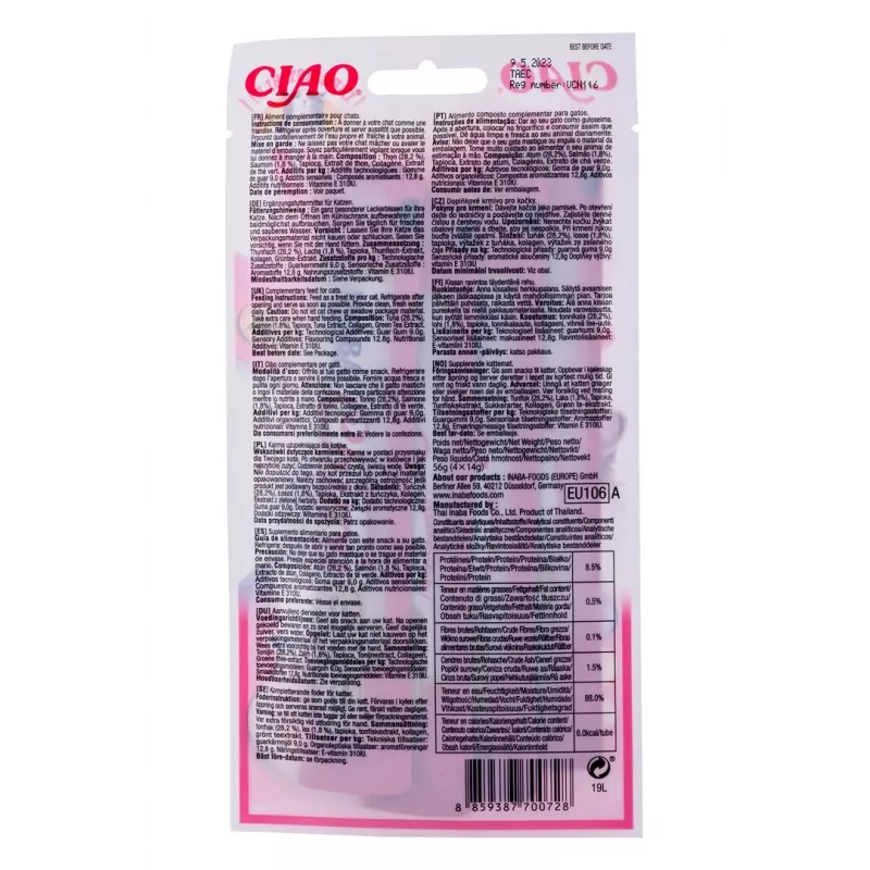 INABA Churu atún con salmón - snacks para gatos - 4x14 g