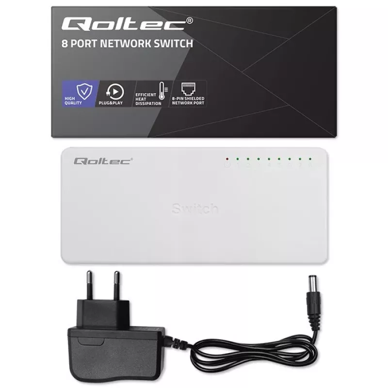 Switch de red Qoltec 8 puertos RJ45 1000 Mbps LAN