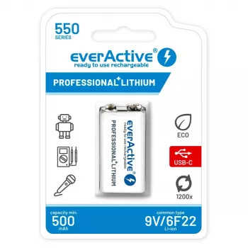 Batería recargable everActive 6F22/9V Li-ion 550 mAh con USB TYPE C