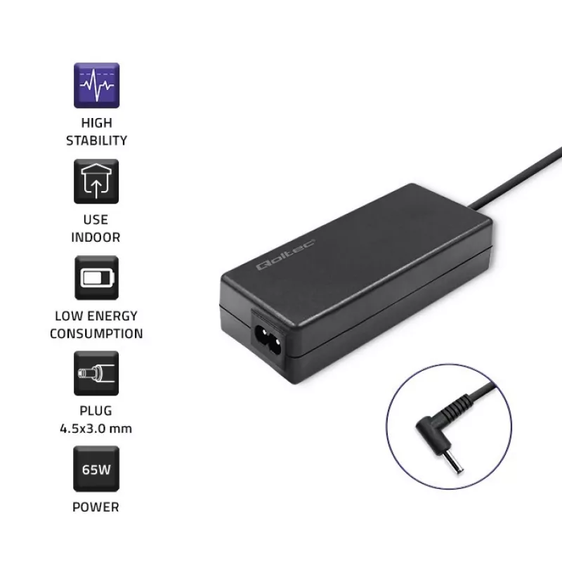 Fuente de alimentación QOLTEC 65W 19V 3,42A para portátiles y dispositivos compatibles