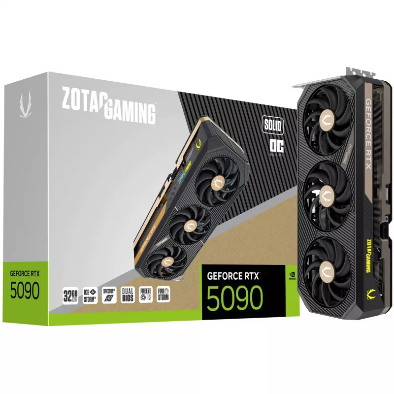 ZOTAC Gaming GeForce RTX 5090 SOLID OC 32GB GDDR7 PCIe 5.0 x16 Tarjeta gráfica (ZT-B50900J-10P)