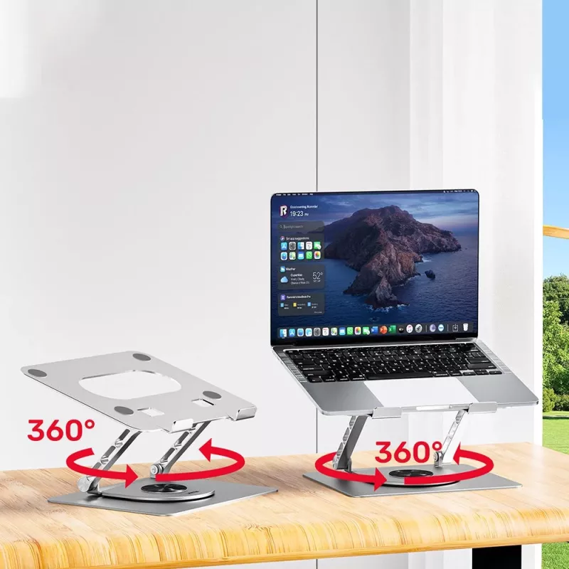Unitek OT180SL01 soporte para portátil, de aluminio, para portátiles de 10–16 pulgadas (25,4–40,6 cm), giratorio 360°, plegable, inclinación ajustable, plateado