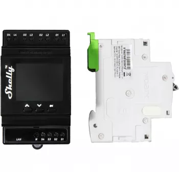 Módulo de relé para carril DIN Shelly 4 canales Pro 4PM Wi‑Fi, 4 canales, AC 110–240 V, medición de potencia y energía, montaje en carril DIN