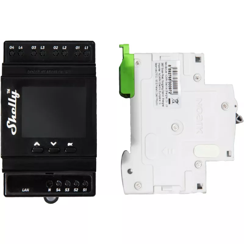 Módulo de relé para carril DIN Shelly 4 canales Pro 4PM Wi‑Fi, 4 canales, AC 110–240 V, medición de potencia y energía, montaje en carril DIN