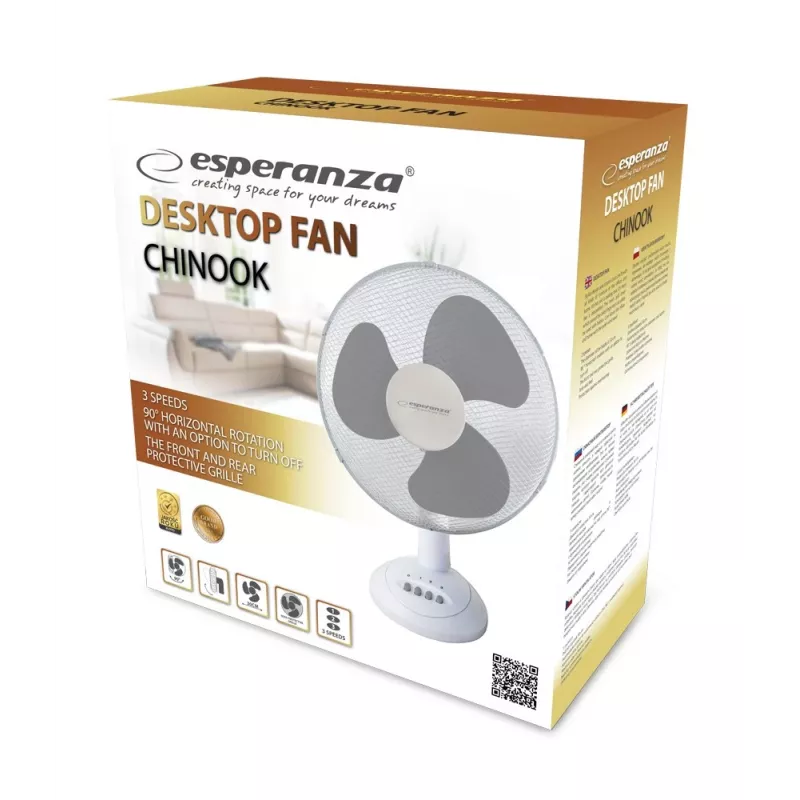 Esperanza EHF003WE, ventilador de mesa de 12'' , blanco y gris