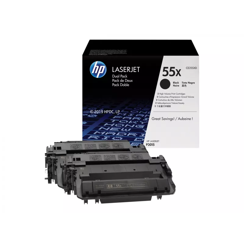 HP 55X pack de 2 tóneres originales LaserJet negro de alto rendimiento