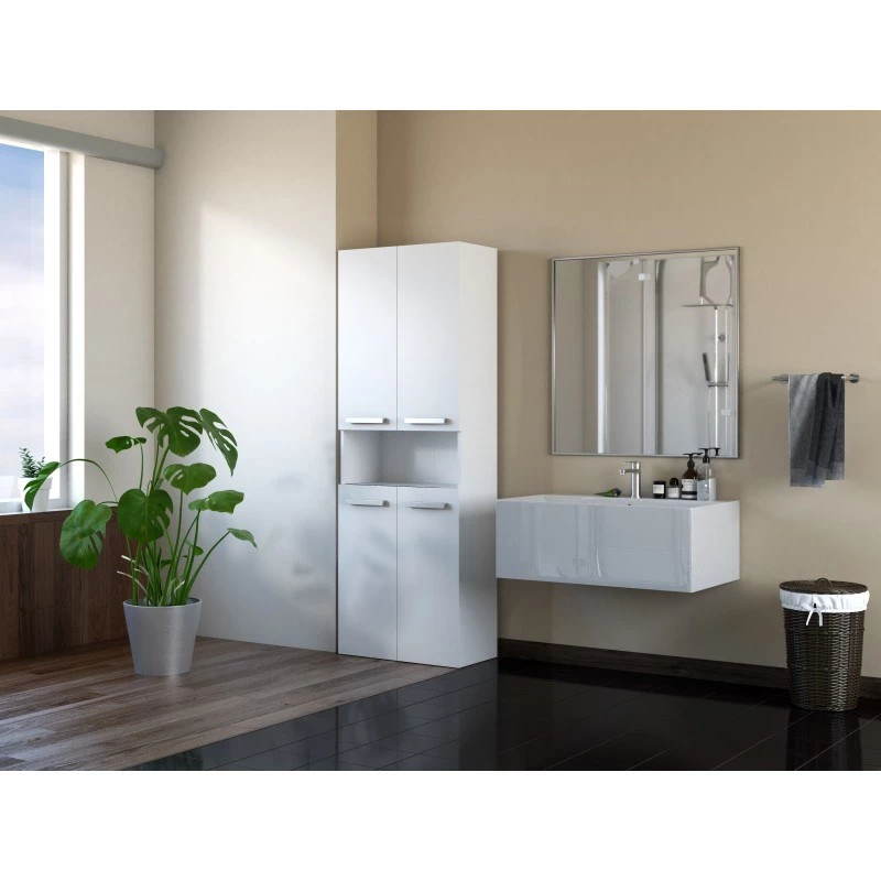 Armario de baño Topeshop NEL 1K DK BIEL Blanco 5 estantes