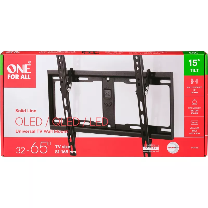 ONE FOR ALL soporte de pared, WM 4421, 32-60 pulgadas, inclinable, carga máxima 100 kg, VESA 100x100, 200x100, 200x200, 300x200, 300x300, 400x200, 400x300, 400x400 mm, negro