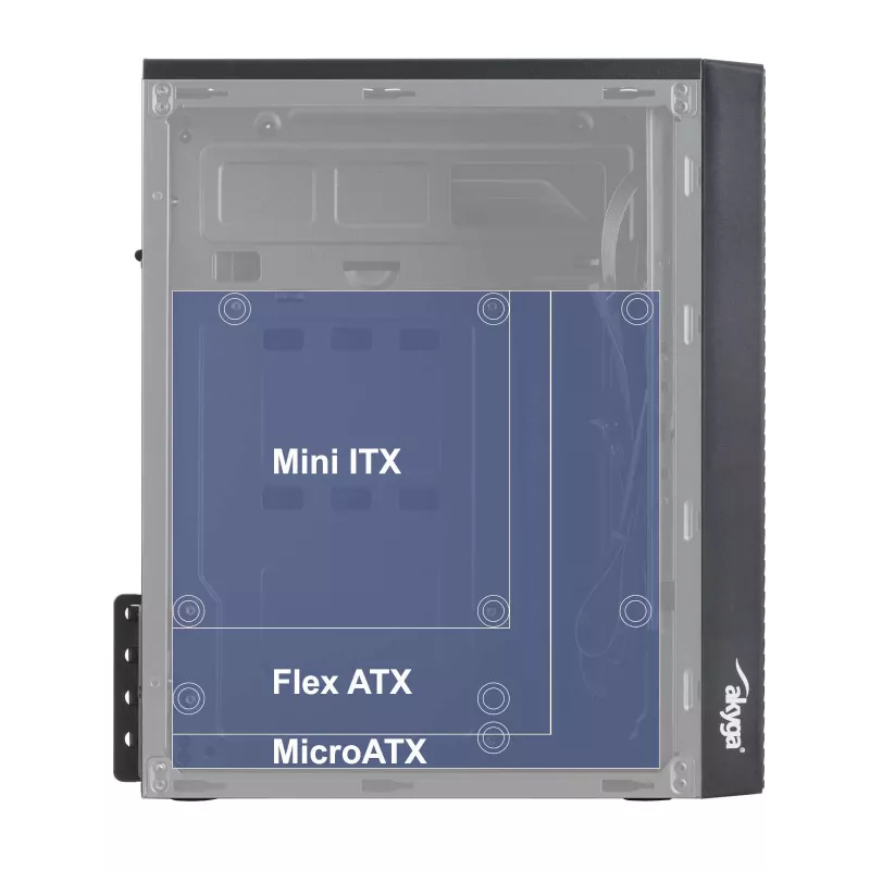 Caja de PC Micro-ATX Akyga AK36BK, Micro ATX / Flex ATX / Mini ITX, USB 3.0 + USB 2.0, sin fuente de alimentación, negro