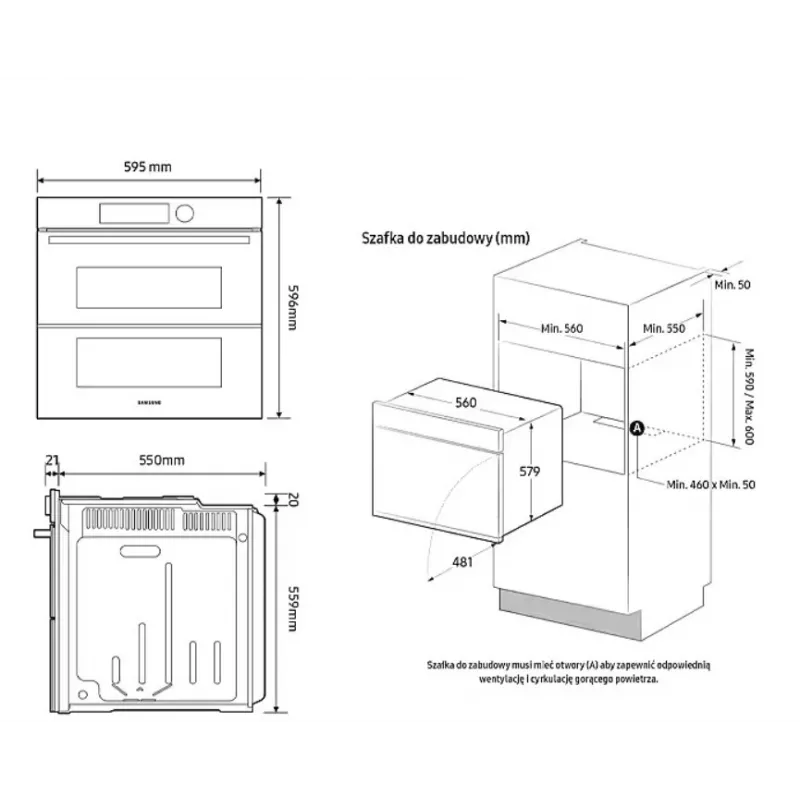 Horno eléctrico integrable Samsung NV7B42251AK — clase de eficiencia energética A+
