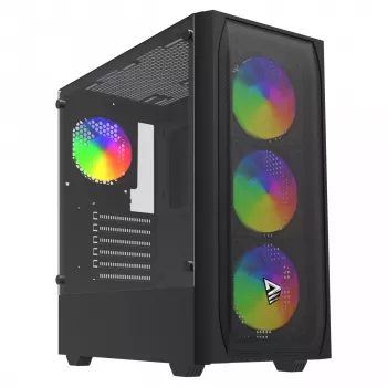 Caja de PC SAVIO Noctis Flow RGB — Cube, ATX/Mini-ITX, 3 ventiladores frontales de 120 mm, ventana lateral de cristal templado, GPU máx. 35 cm