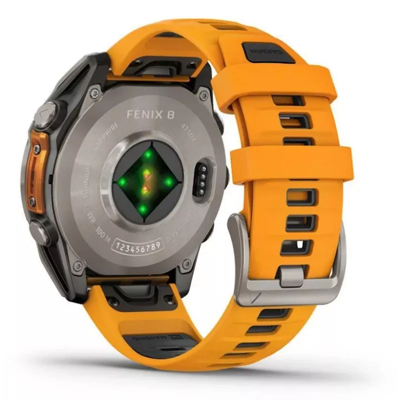 Garmin fenix 8 AMOLED Sapphire 51 mm reloj inteligente GPS, pantalla táctil de 3,56 cm (1,4") 454 x 454, Wi-Fi, correa de silicona Spark Orange/Graphite, titanio