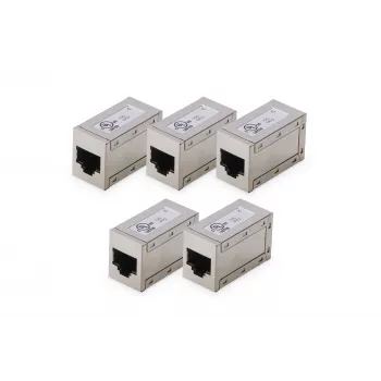 Acopladores modulares CAT 6 DIGITUS, blindados, 5 unidades, RJ-45, contactos dorados, plateado