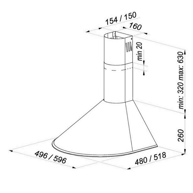 Campana de pared MAAN Mix 3, 600 mm, filtro antigrasa de aluminio, 310 m³/h, 3 velocidades, blanca