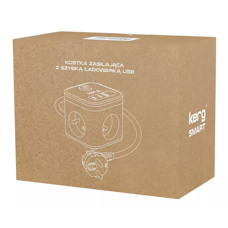 Regleta de enchufes Kerg SMART – 3 tomas AC tipo F con 3 USB (2×A + 1×C), cable 1,5 m, 16 A 230 V, negro