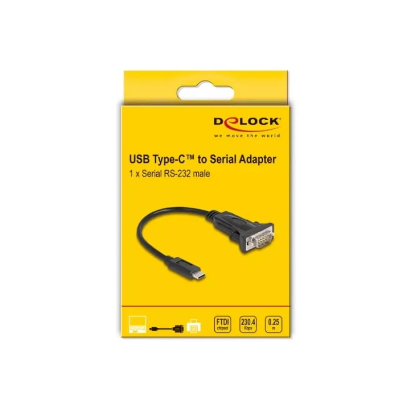 Adaptador DeLOCK USB Type-C a RS-232 D-Sub 9 pines conector macho 0,25 m