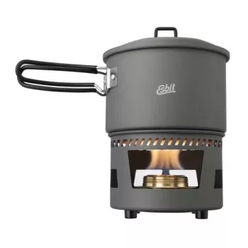 ESBIT set de cocina con hornillo de alcohol, aluminio 1,5 L, Ø15,4 cm, H115 mm, negro