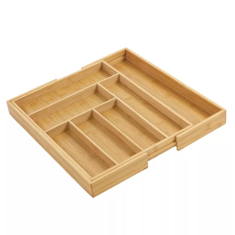Organizador de cajón de cubiertos GreenBlue GB379, bandeja de bambú con compartimentos, acabado natural