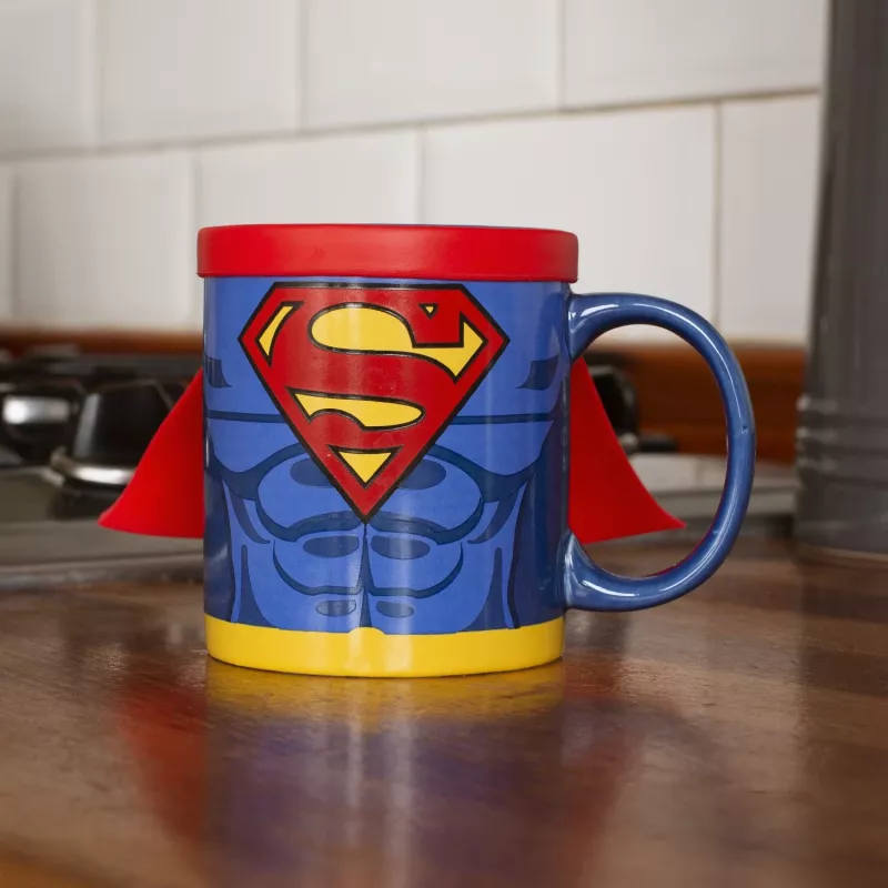 Thumbs Up taza Superman con capa, imagen individual, 0,25 l, azul, rojo, cerámica, silicona, universal, 1 ud.