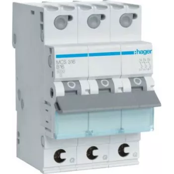 Hager MCS316. Frecuencia de entrada CA: 50/60 Hz, corriente nominal de salida: 16 A. Ancho: 52,5 mm, profundidad: 70 mm, alto: 83,4 mm (MCS316)
