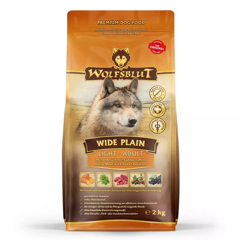 WOLFSBLUT Wide Plain Light Horse con batata - comida para perros - 2 kg