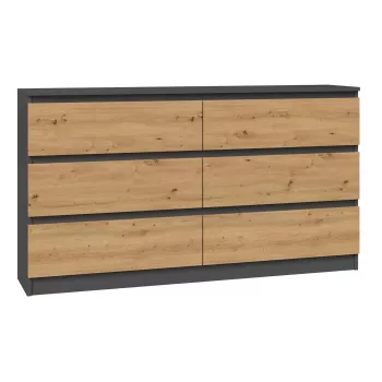 Cómoda Top e Shop M6 140 ANT/ART, 6 cajones, antracita roble, 1380×750×400 mm