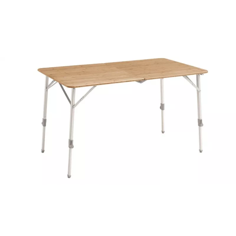 Mesa de camping Outwell Custer L Brown — tablero de bambú, estructura de aluminio, 700×1200 mm, 11,5 kg