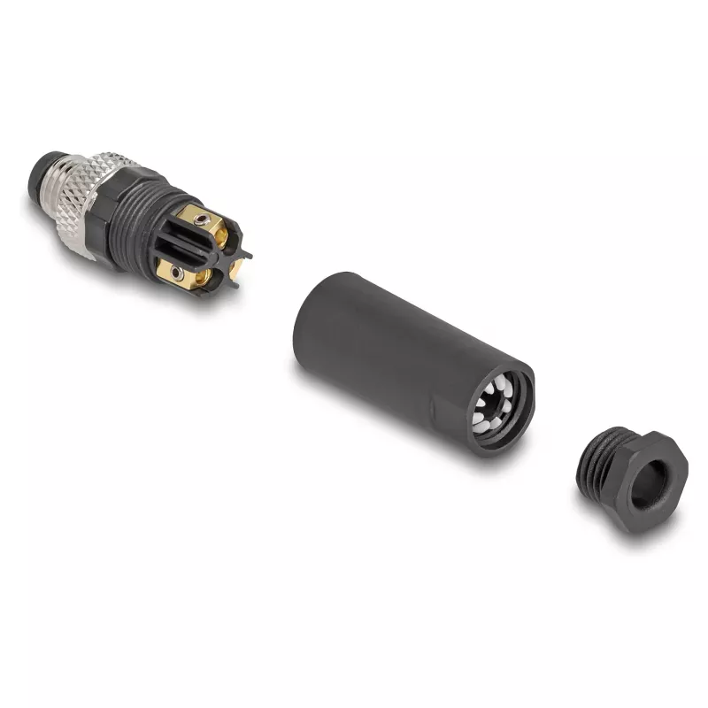 Conector DeLOCK M8 codificación A 3 polos conector macho conexión por tornillo negro