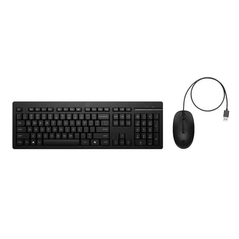 HP 225 G2 Combinación de ratón y teclado USB con cable, tecla Copilot, resistente a salpicaduras – Negra – ESTONIO