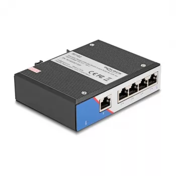 Switch Ethernet DELOCK 80162 — 5 puertos Gigabit RJ45 para montaje en carril DIN