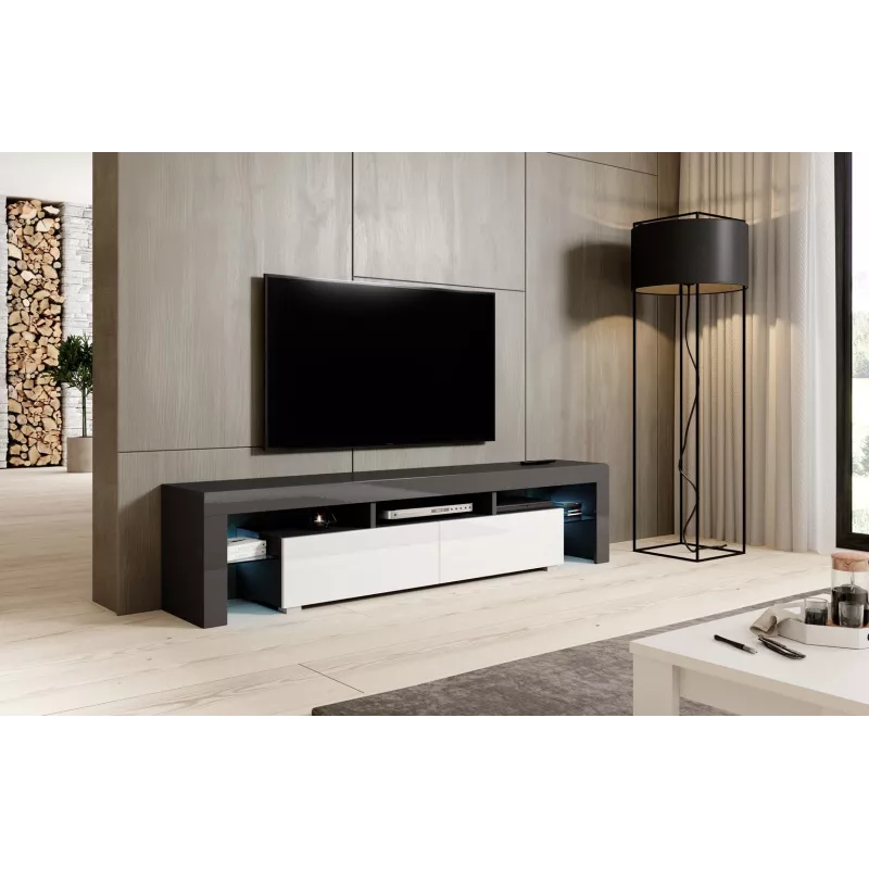 Cama Meble TORO 200 mueble de TV, gris/blanco brillo
