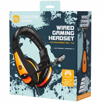 CANYON Star Raider GH-1A, auriculares gaming jack 3,5 mm con micrófono ajustable y control de volumen, con adaptador 2 en 1 de 3,5 mm, cable 2 m, negro, 0,23 kg