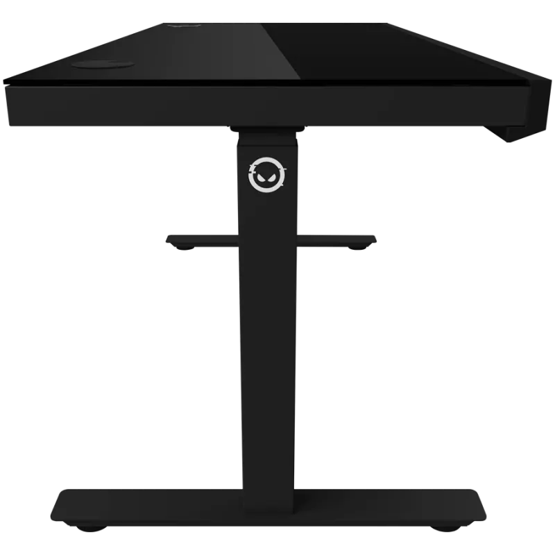 Escritorio gaming de altura ajustable con dos motores, función sentado/de pie, cargador inalámbrico, iluminación RGB, panel de control y puertos USB, tablero de vidrio templado, negro