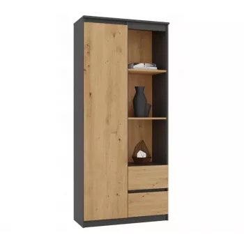 Estantería Top e Shop RS-80 BILY, marco antracita, puerta roble Artisan, 7 estantes, 2 cajones, 1800×800×350 mm